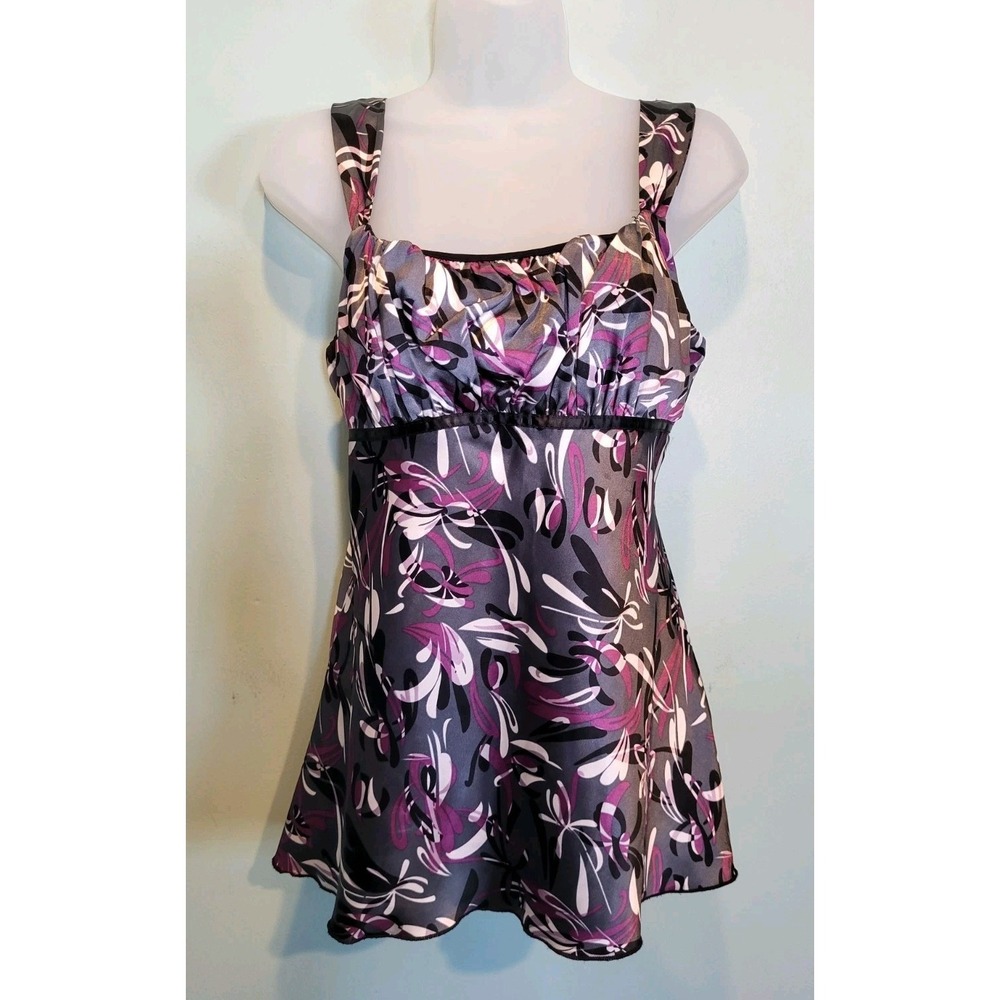 Y2K Black Purple Satin Milkmaid Empire Waist Sleeveless Whimsigoth Top Sz M